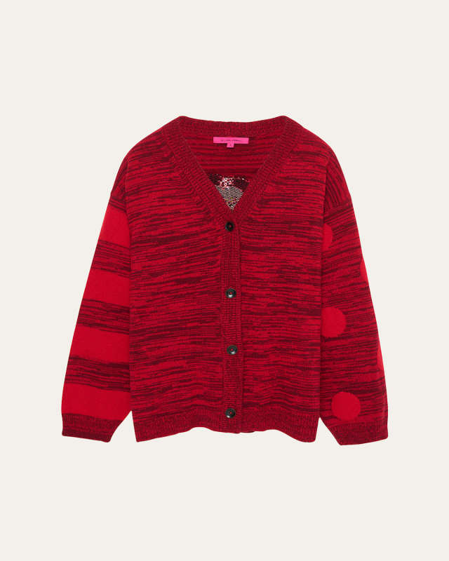 Striped Polka-Dot Swan V-Neck Cardigan